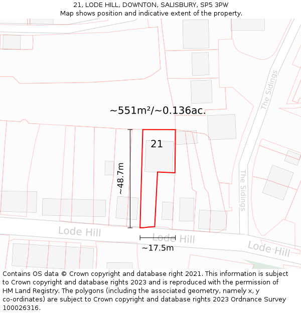 21, LODE HILL, DOWNTON, SALISBURY, SP5 3PW: Plot and title map