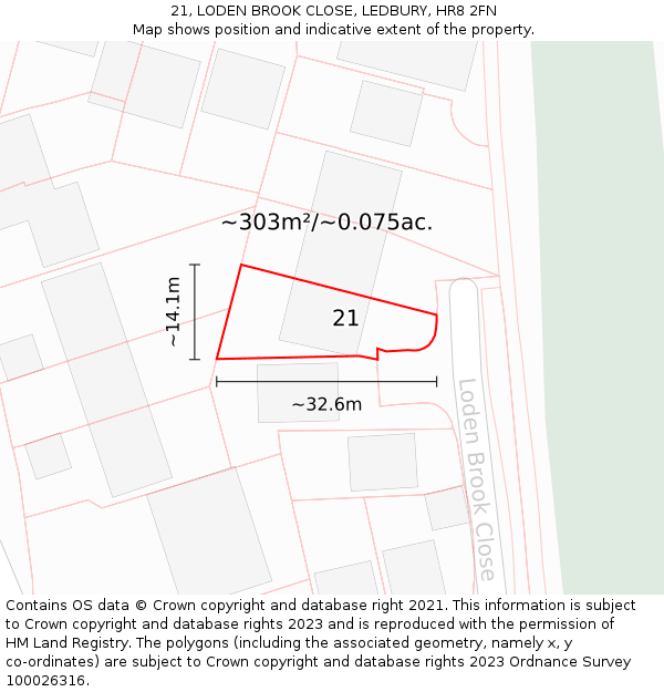 21, LODEN BROOK CLOSE, LEDBURY, HR8 2FN: Plot and title map