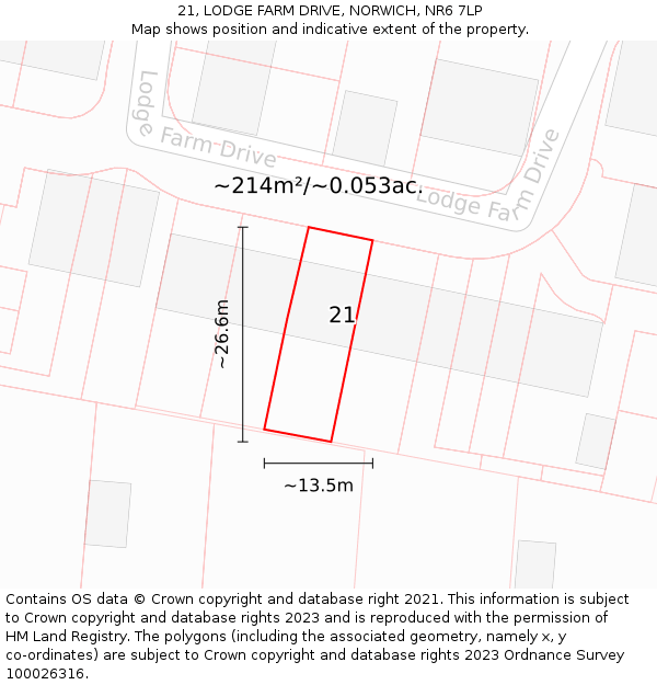 21, LODGE FARM DRIVE, NORWICH, NR6 7LP: Plot and title map