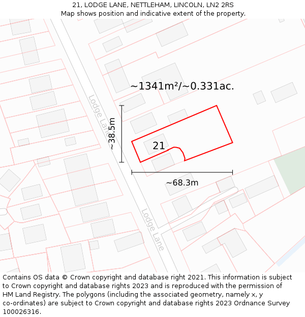 21, LODGE LANE, NETTLEHAM, LINCOLN, LN2 2RS: Plot and title map