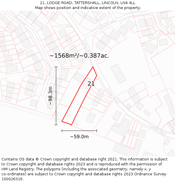21, LODGE ROAD, TATTERSHALL, LINCOLN, LN4 4LL: Plot and title map
