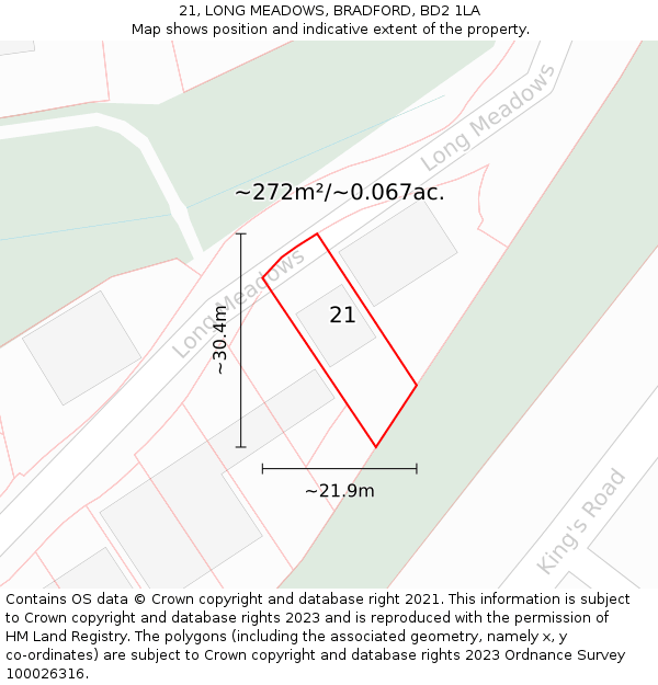 21, LONG MEADOWS, BRADFORD, BD2 1LA: Plot and title map