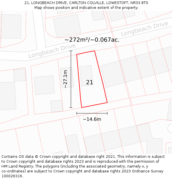 21, LONGBEACH DRIVE, CARLTON COLVILLE, LOWESTOFT, NR33 8TS: Plot and title map