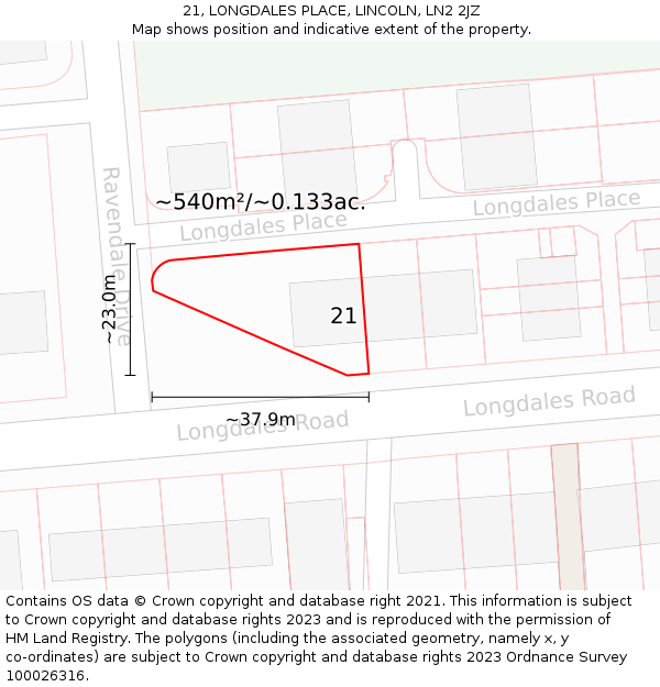 21, LONGDALES PLACE, LINCOLN, LN2 2JZ: Plot and title map