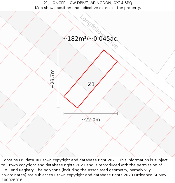 21, LONGFELLOW DRIVE, ABINGDON, OX14 5PQ: Plot and title map