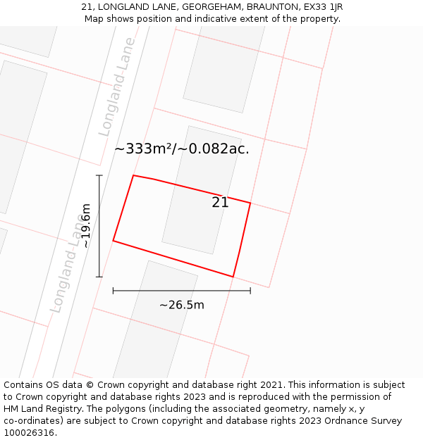 21, LONGLAND LANE, GEORGEHAM, BRAUNTON, EX33 1JR: Plot and title map