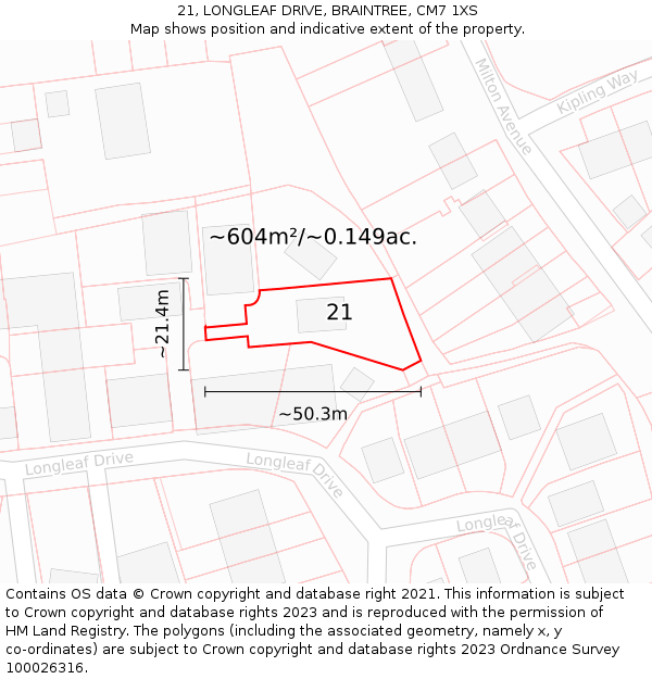 21, LONGLEAF DRIVE, BRAINTREE, CM7 1XS: Plot and title map