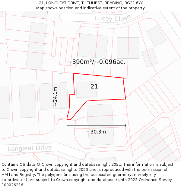 21, LONGLEAT DRIVE, TILEHURST, READING, RG31 6YY: Plot and title map