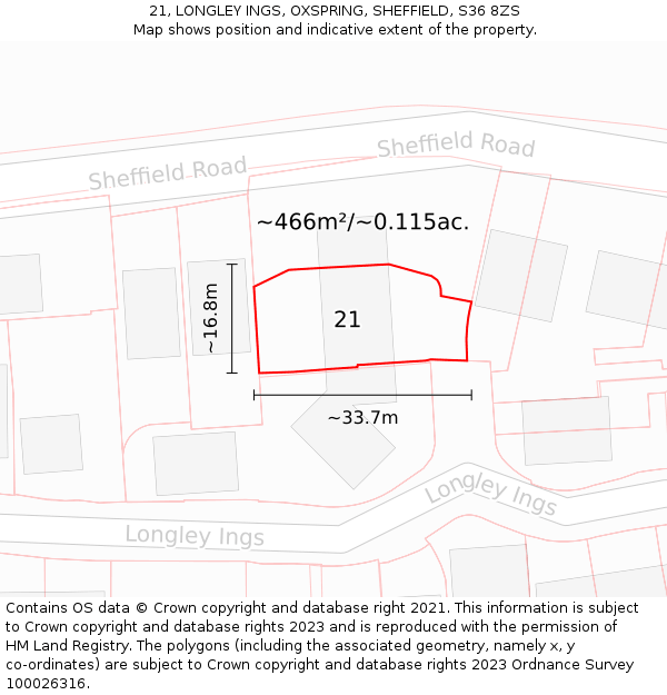 21, LONGLEY INGS, OXSPRING, SHEFFIELD, S36 8ZS: Plot and title map