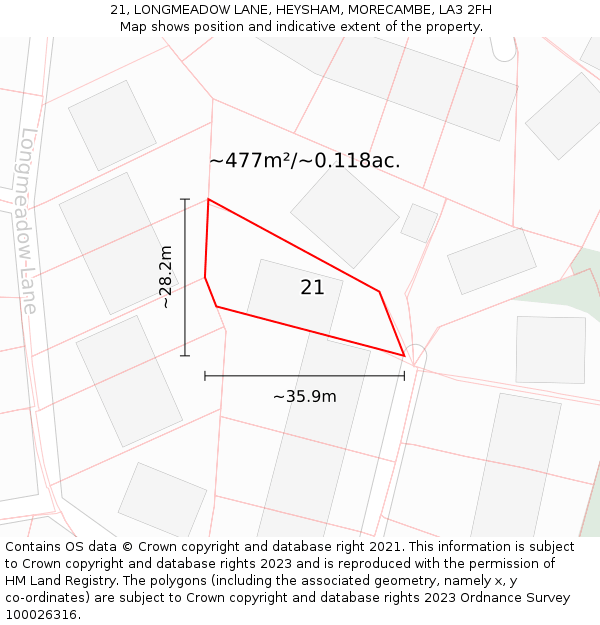 21, LONGMEADOW LANE, HEYSHAM, MORECAMBE, LA3 2FH: Plot and title map