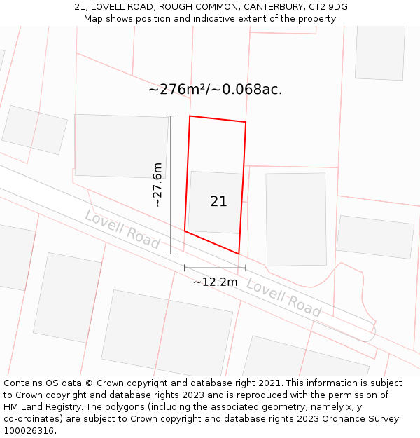 21, LOVELL ROAD, ROUGH COMMON, CANTERBURY, CT2 9DG: Plot and title map