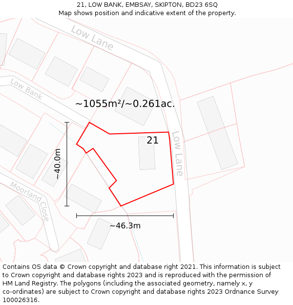 21, LOW BANK, EMBSAY, SKIPTON, BD23 6SQ: Plot and title map
