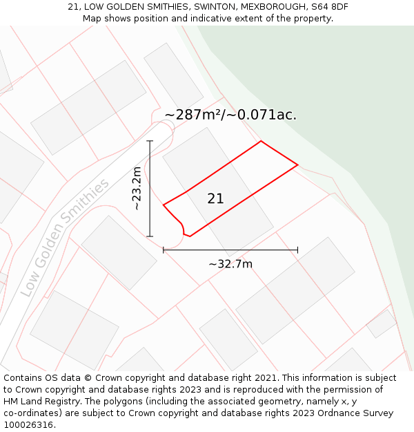 21, LOW GOLDEN SMITHIES, SWINTON, MEXBOROUGH, S64 8DF: Plot and title map