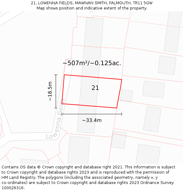21, LOWENNA FIELDS, MAWNAN SMITH, FALMOUTH, TR11 5GW: Plot and title map