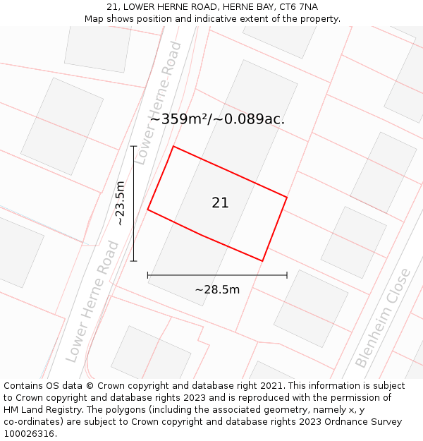 21, LOWER HERNE ROAD, HERNE BAY, CT6 7NA: Plot and title map