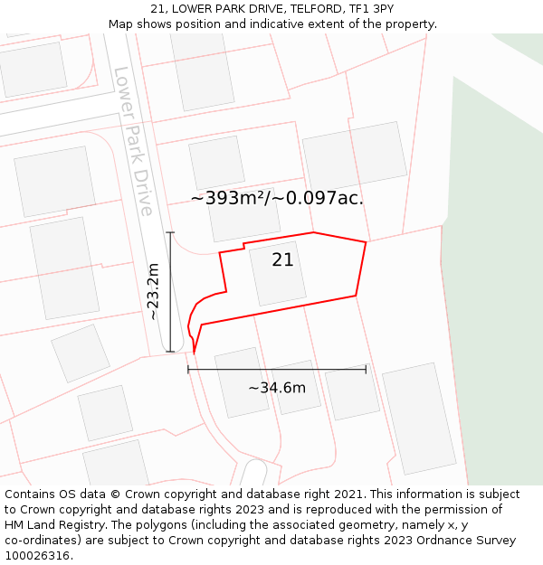 21, LOWER PARK DRIVE, TELFORD, TF1 3PY: Plot and title map