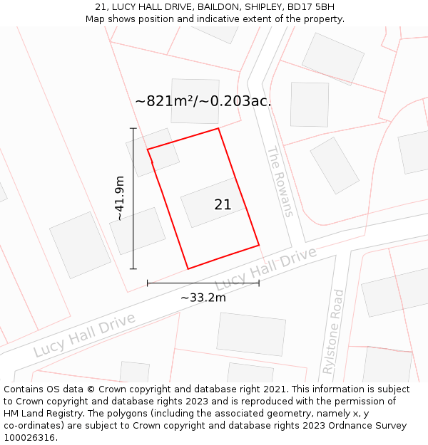 21, LUCY HALL DRIVE, BAILDON, SHIPLEY, BD17 5BH: Plot and title map