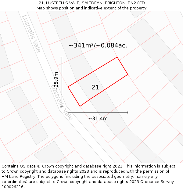 21, LUSTRELLS VALE, SALTDEAN, BRIGHTON, BN2 8FD: Plot and title map