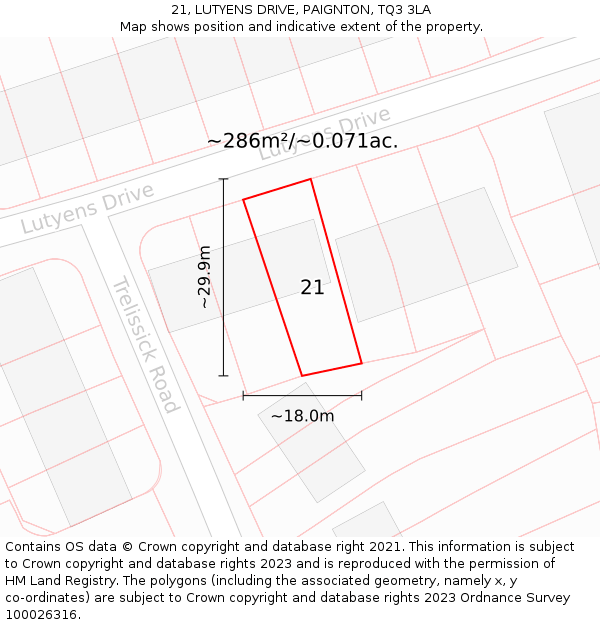 21, LUTYENS DRIVE, PAIGNTON, TQ3 3LA: Plot and title map