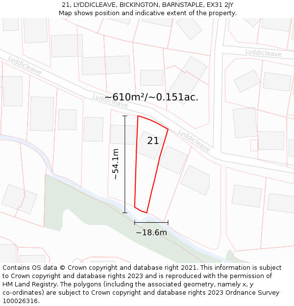 21, LYDDICLEAVE, BICKINGTON, BARNSTAPLE, EX31 2JY: Plot and title map