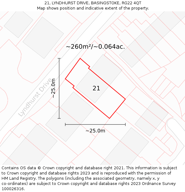 21, LYNDHURST DRIVE, BASINGSTOKE, RG22 4QT: Plot and title map