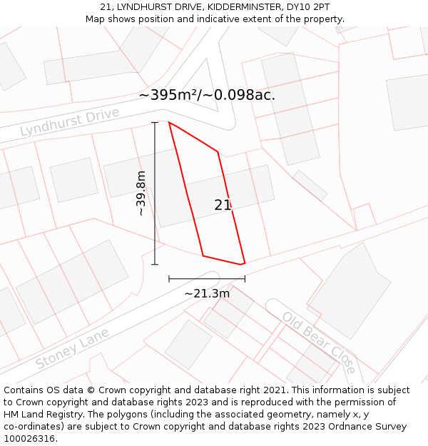 21, LYNDHURST DRIVE, KIDDERMINSTER, DY10 2PT: Plot and title map