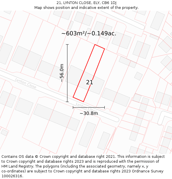 21, LYNTON CLOSE, ELY, CB6 1DJ: Plot and title map