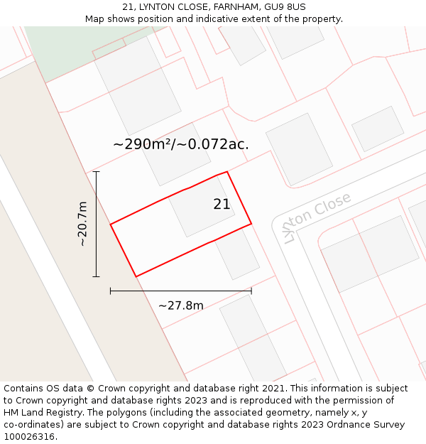 21, LYNTON CLOSE, FARNHAM, GU9 8US: Plot and title map