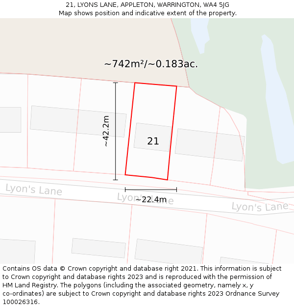 21, LYONS LANE, APPLETON, WARRINGTON, WA4 5JG: Plot and title map