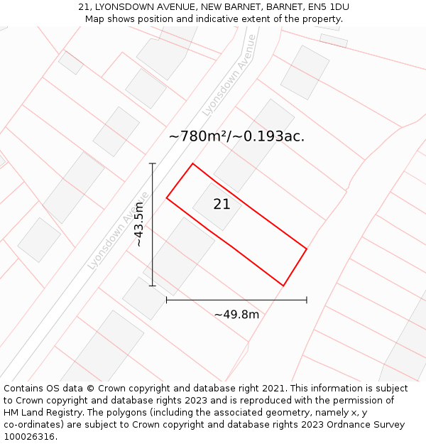 21, LYONSDOWN AVENUE, NEW BARNET, BARNET, EN5 1DU: Plot and title map