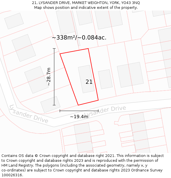 21, LYSANDER DRIVE, MARKET WEIGHTON, YORK, YO43 3NQ: Plot and title map