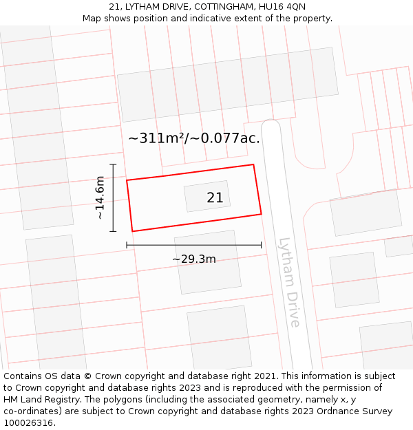 21, LYTHAM DRIVE, COTTINGHAM, HU16 4QN: Plot and title map