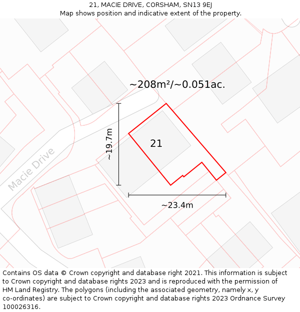 21, MACIE DRIVE, CORSHAM, SN13 9EJ: Plot and title map