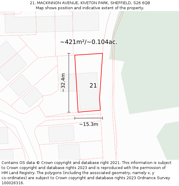 21, MACKINNON AVENUE, KIVETON PARK, SHEFFIELD, S26 6QB: Plot and title map