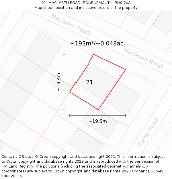 21, MACLAREN ROAD, BOURNEMOUTH, BH9 2XA: Plot and title map