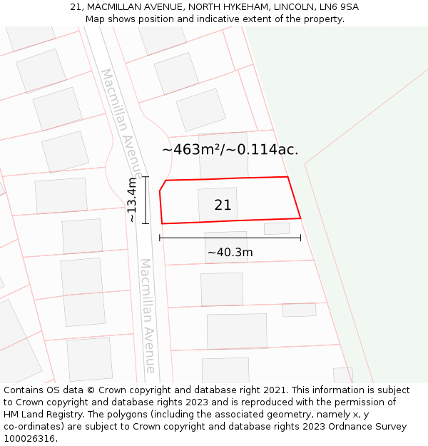 21, MACMILLAN AVENUE, NORTH HYKEHAM, LINCOLN, LN6 9SA: Plot and title map