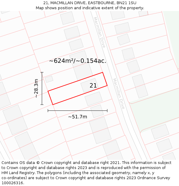 21, MACMILLAN DRIVE, EASTBOURNE, BN21 1SU: Plot and title map