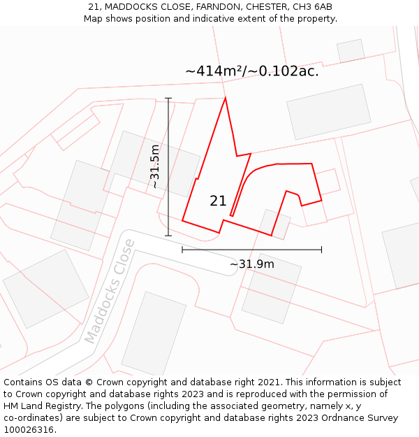 21, MADDOCKS CLOSE, FARNDON, CHESTER, CH3 6AB: Plot and title map