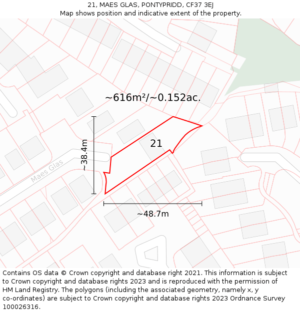 21, MAES GLAS, PONTYPRIDD, CF37 3EJ: Plot and title map