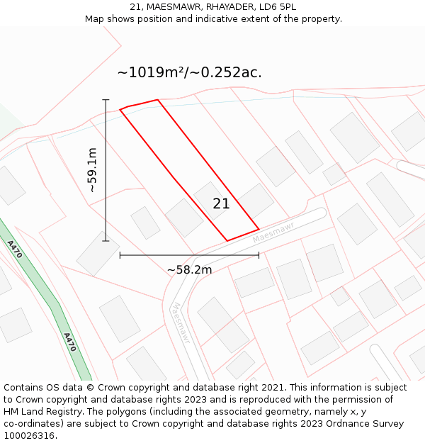 21, MAESMAWR, RHAYADER, LD6 5PL: Plot and title map
