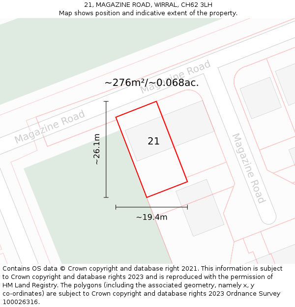 21, MAGAZINE ROAD, WIRRAL, CH62 3LH: Plot and title map