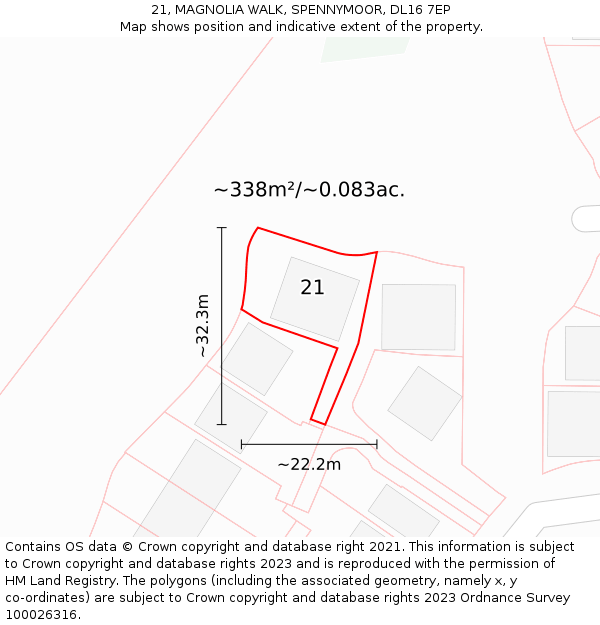 21, MAGNOLIA WALK, SPENNYMOOR, DL16 7EP: Plot and title map