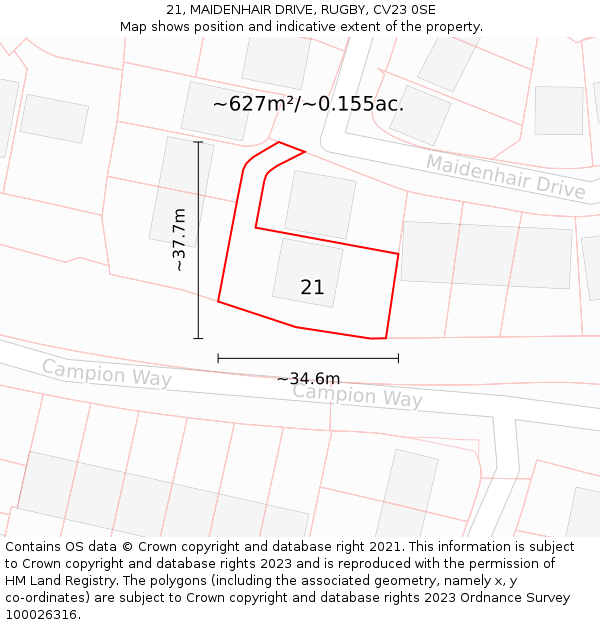 21, MAIDENHAIR DRIVE, RUGBY, CV23 0SE: Plot and title map