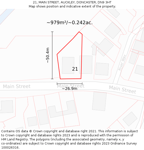21, MAIN STREET, AUCKLEY, DONCASTER, DN9 3HT: Plot and title map
