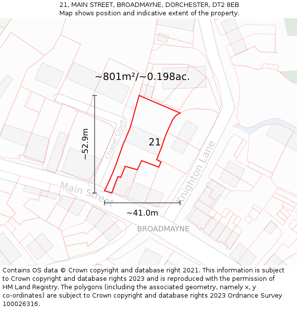 21, MAIN STREET, BROADMAYNE, DORCHESTER, DT2 8EB: Plot and title map