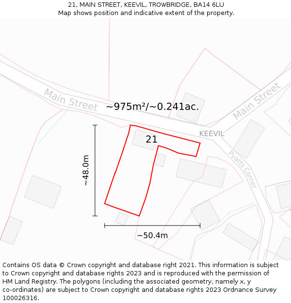 21, MAIN STREET, KEEVIL, TROWBRIDGE, BA14 6LU: Plot and title map