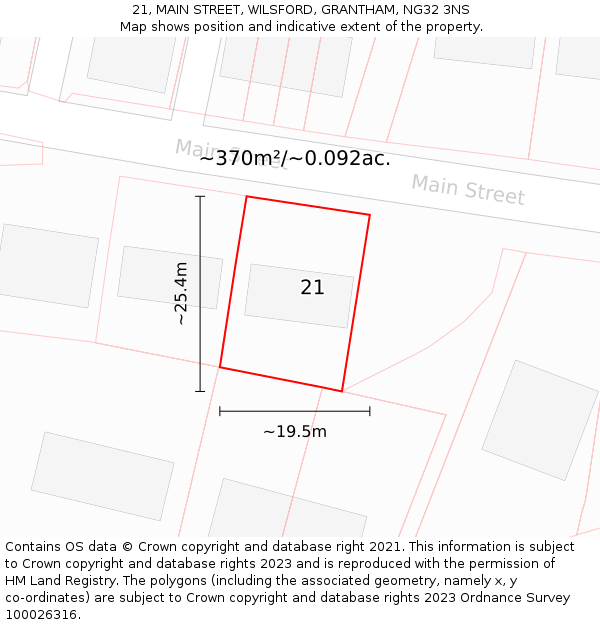 21, MAIN STREET, WILSFORD, GRANTHAM, NG32 3NS: Plot and title map