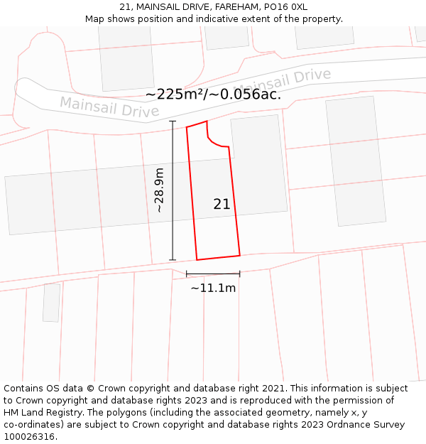 21, MAINSAIL DRIVE, FAREHAM, PO16 0XL: Plot and title map