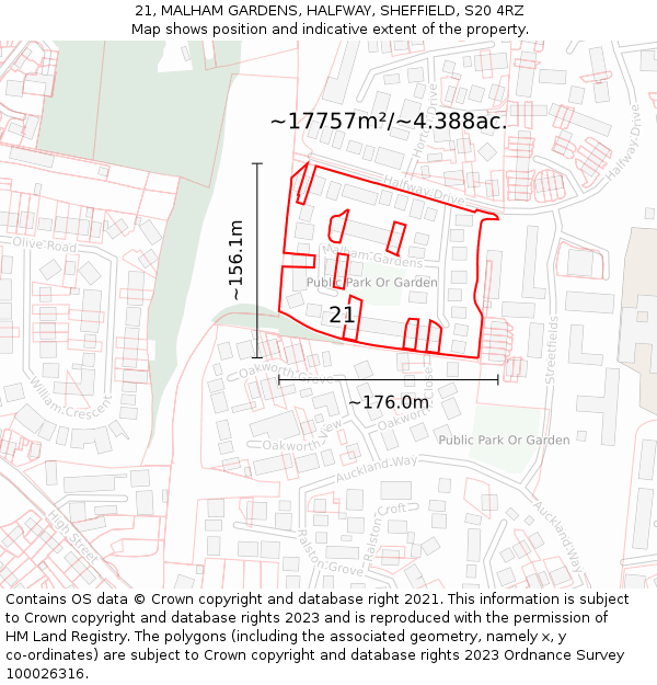 21, MALHAM GARDENS, HALFWAY, SHEFFIELD, S20 4RZ: Plot and title map