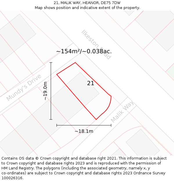 21, MALIK WAY, HEANOR, DE75 7DW: Plot and title map